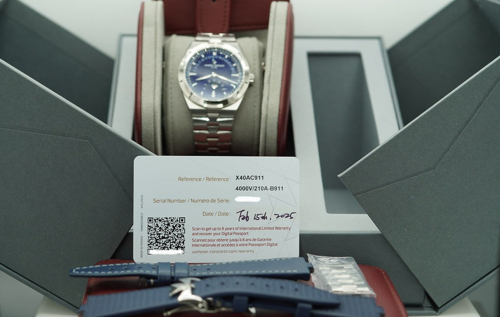 Vacheron CONSTANTIN OVERSEAS 4000V MOONPHASE RETROGRADE DATE BLUE DIAL 2025 FULL SET