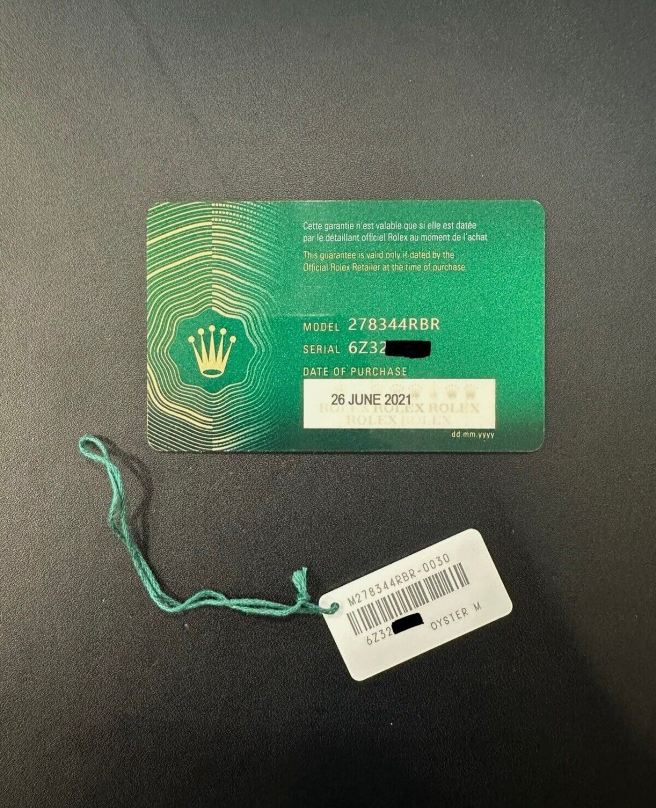 Rolex Warranty Card