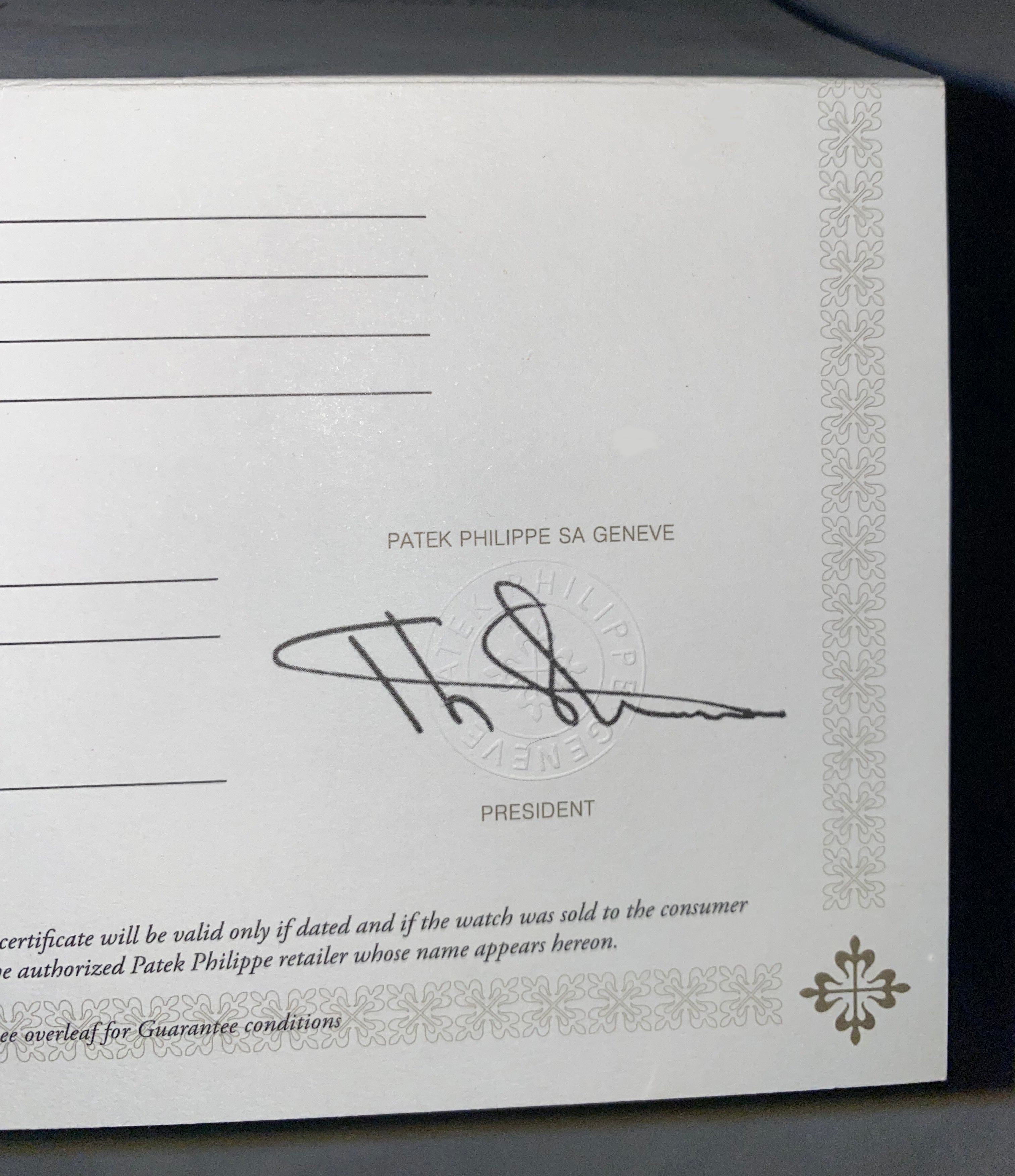 patek philippe Certificate of origin