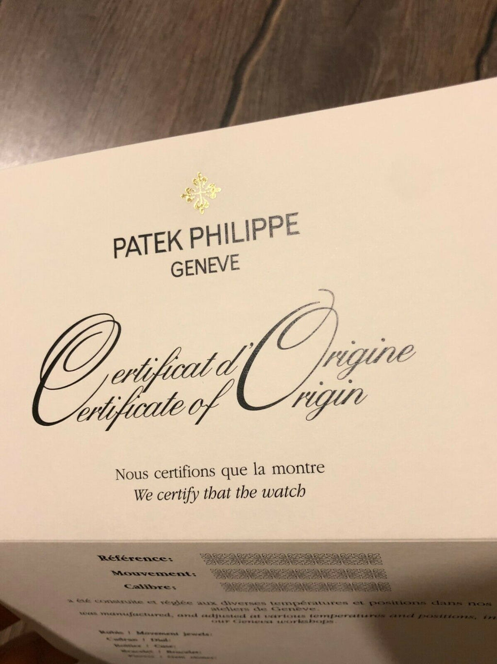 patek philippe Certificate of origin