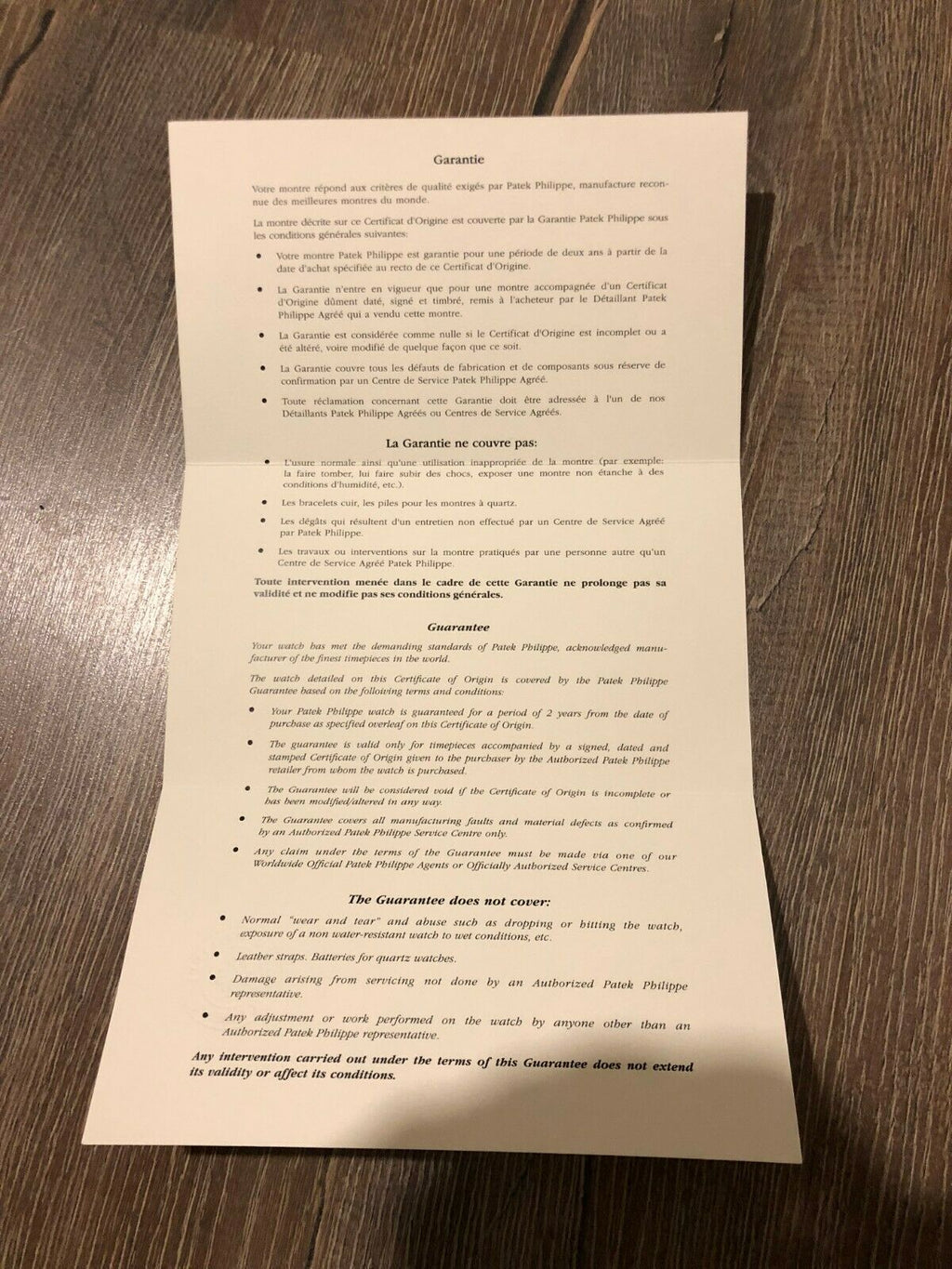 patek philippe Certificate of origin