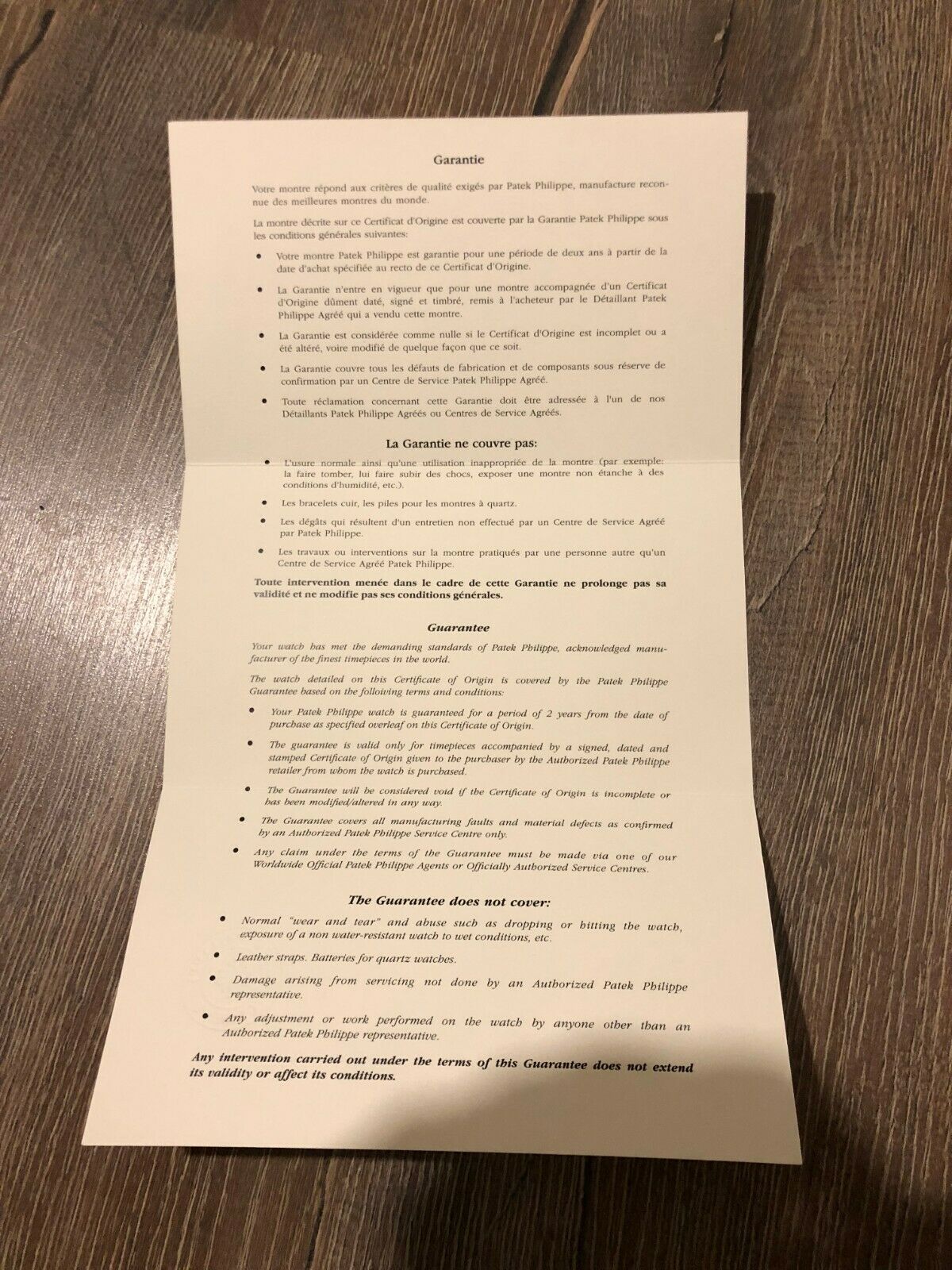 patek philippe Certificate of origin
